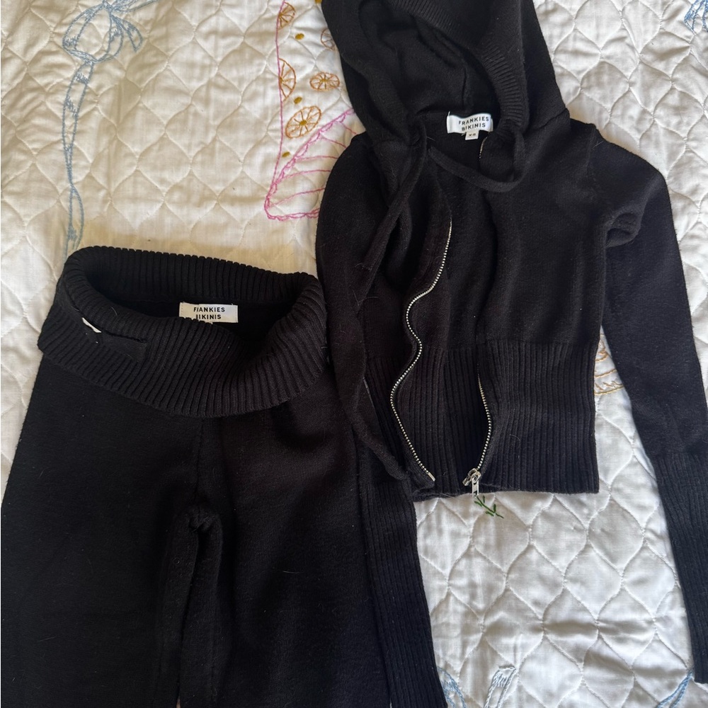 Frankie's Bikinis Black Sweater Hoodie and Pants Set